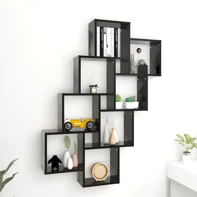 vidaXL Raft de perete cub, negru, 90x15x119 cm, PAL