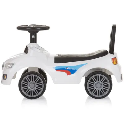 Masinuta de impins Chipolino Sprinter White cu spatiu de depozitare, spatar confortabil si volan cu sunete, greutate admisa 25 kg