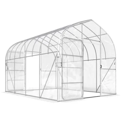 Outsunny Seră tunel cu învelitoare PO, 2 uși cu balamale, seră încălzită cu structură optimizată, transparentă | Aosom Romania