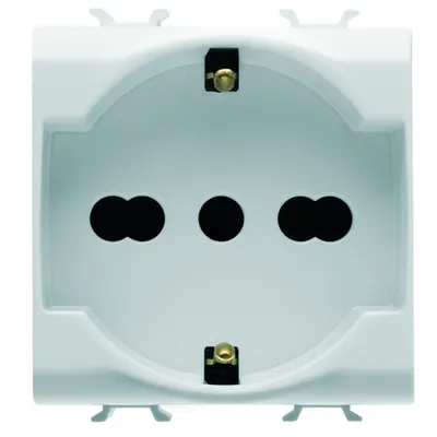 Priza Standard Italiana/germana 250v C.a. - 2p+e 16a cu Amperaj Dublu - 2 Module - Alb Lucios - Antibacterian - Chorusmart