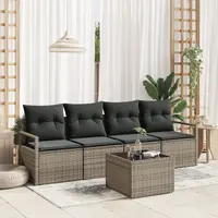 Set canapea gradina Gossi 5 piese cu perna gri ratan polimer, canapea gradina Gossi 2-seater cu spatiu depozitare & perna gri ratan polimer