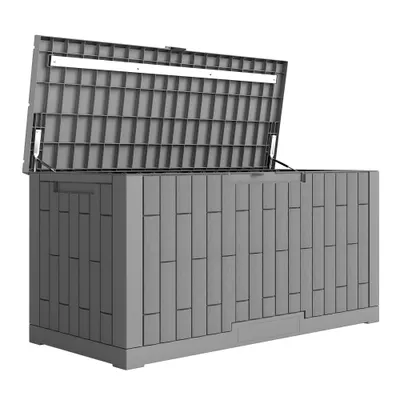 Outsunny Cutie de grădină 379 L Impermeabilă Încuiabilă Rezistentă la UV Cutie pentru perne cu aspect de lemn pentru grădină 122,5x56x62cm Gri | Aosom Romania