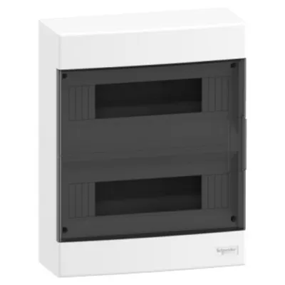 Easy9EU, Cofret cu montaj aparent, 2x12 Module, usa fumurie, cu 2 blocuri terminale