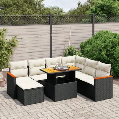 Gossi set mobilier de gradina cu perne, 8 piese, negru, poliratan