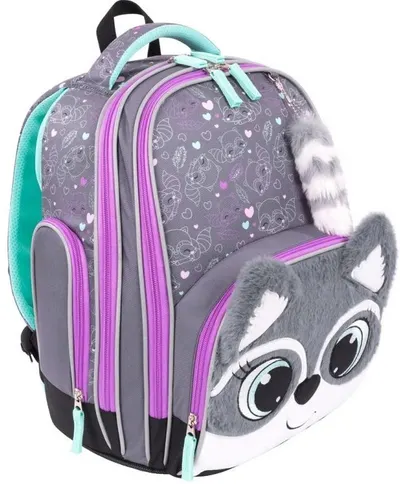 Ghiozdan școlar ergonomic Bambino Premium Racoon - Cu 2 compartiment