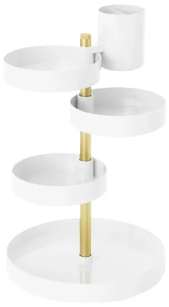 Organizator pentru bijuterii Umbra - Pirouette, Ø23 x 35 cm, alb cu alamă