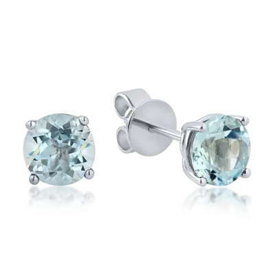 Cercei stud din aur alb cu acvamarine de 1.5ct