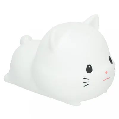 Lampa de noptiera pentru copii white Kitty, realizata din silicon, cu 2 moduri de iluminare, cronometru, baterie 1200 mAh, usb, dimensiune 15 x 11 x 10 cm
