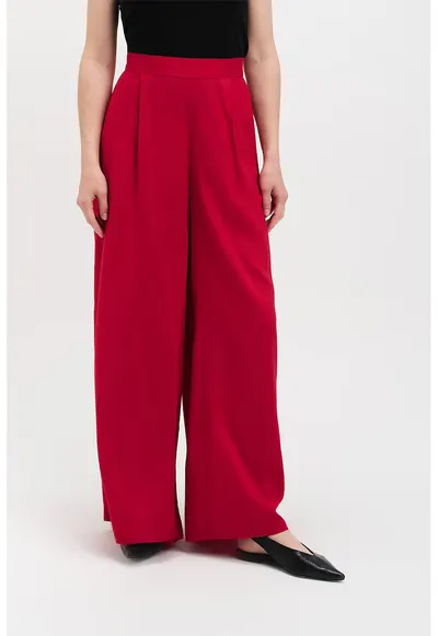 Pantaloni cu croiala ampla si talie inalta - Rosu vermillion