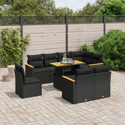 Gossi set mobilier de gradina cu perne, 9 piese, negru, poliratan