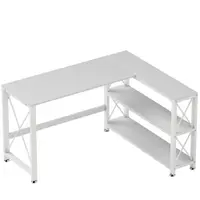 HOMCOM Birou de colț modular reversibil, birou cu depozitare, raft, cadru metalic, 135x110x75cm, alb | Aosom Romania