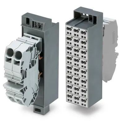 Common potential matrix patchboard; Marking 1-24; with 2 input modules incl. end plate; Color of modules: gray; Numbering of modules arranged vertically; for 19 racks; Slimline version; 16,00 mm²; dark gray