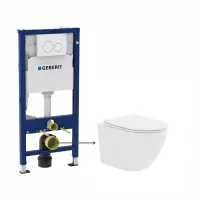 Set vas wc suspendat, tornado, alb, cu capac softclose, Fluminia Ricci cu rezervor incastrat Geberit si clapeta alba Duofix Delta