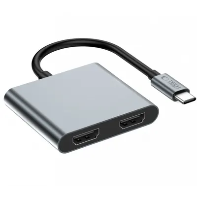 Hub USB-C Tech-Protect HB08, 1 x USB-A - 1 x USB-C - 2 x HDMI, Gri