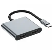 Hub USB-C Tech-Protect HB08, 1 x USB-A - 1 x USB-C - 2 x HDMI, Gri