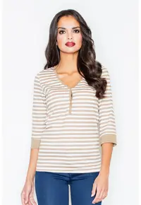 Bluza dama - Bumbac/Elastan - Bej/Alb -