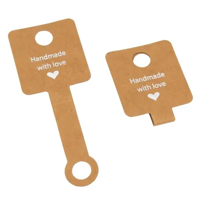 Suport pătrat cu adeziv și mesaj Handmade with love - kraft (set 100 buc) - Default Title