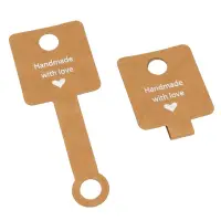 Suport pătrat cu adeziv și mesaj Handmade with love - kraft (set 100 buc) - Default Title
