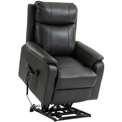 HOMCOM Fotoliu cu ridicare și relaxare pentru seniori, fotoliu electric cu lift din piele ecologică cu dublu motor, perne cu arc, Negru | Aosom Romania