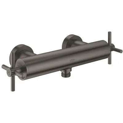 Baterie dus Grohe Atrio, montare pe perete, valva ceramica, protectie reflux, Hard graphite