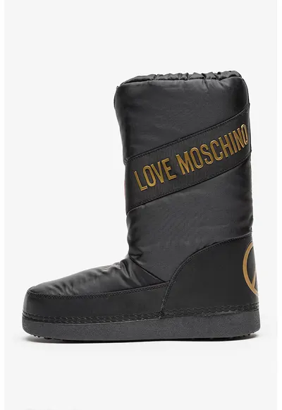 Cizme mid-calf cu imprimeu logo - Rosu/Auriu/Negru
