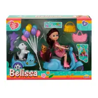 Set de joaca papusa Belissa pe scuter si animalute dragute, Albastru