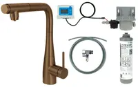 Baterie pentru bucatarie cu pipa extractibila, bronz periat si kit de filtrare a apei, Deante Eridan