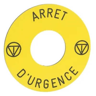 Legenda Circulara Ø 45, Buton de Oprire de Urgenta, Galben, Arret D'Urgence