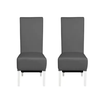 Set 2 scaune living VANESSA, picioare lemn alb, piele ecologica gri, 47x60x110 cm