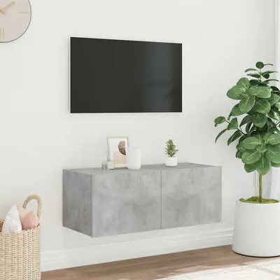 vidaXL Comodă TV de perete cu lumini LED, gri beton, 80x35x31 cm