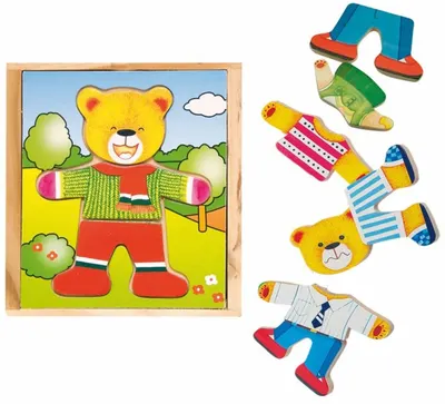 Puzzle din lemn Woody - Tata Urs cu haine
