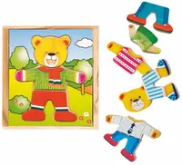 Puzzle din lemn Woody - Tata Urs cu haine