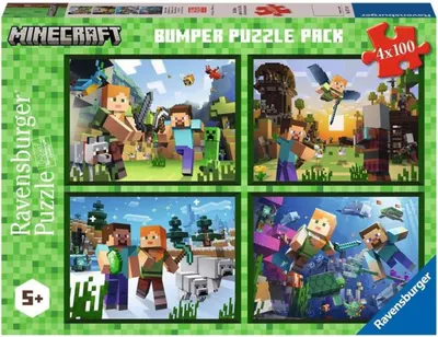 Puzzle pentru copii Ravensburger din 4 x 100 piese - Minecraft