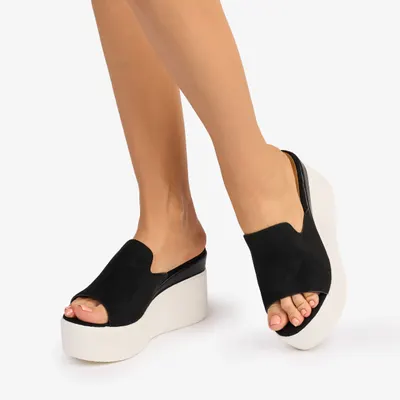 Sandale Dama din Piele Ecologica Intoarsa cu Platforma Crl1077 Culoare: Negru