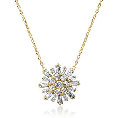 Lant cu pandantiv din aur galben cu diamante baguette si rotunde de 0.56ct