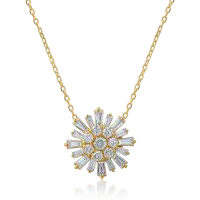 Lant cu pandantiv din aur galben cu diamante baguette si rotunde de 0.56ct