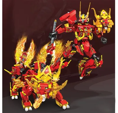 Constructor Sembo Block: Robot transformabil 2 în 1 - Fire Leopard, 497 piese