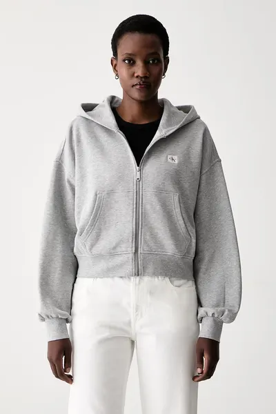 Calvin Klein Jeans hanorac cu fermoar și glugă pentru femei din bumbac