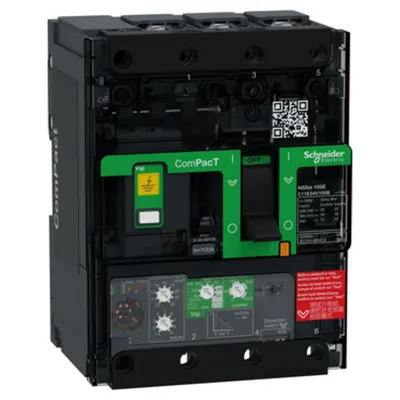 Intreruptor CompPacT NSXm E (16 kA la 415 VCA), 3P 3d, 100A, unitate de declansare Micrologic 4.1, papuci si conectori pentru bare de distributie