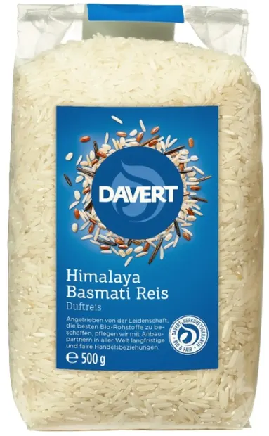 Orez alb organic Basmati, Himalayan, 500 g, Davert