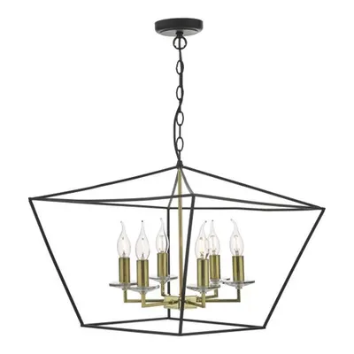Lampa suspendata Gretchen Cage 6 Light Pendant Matt Black & Polished Brass