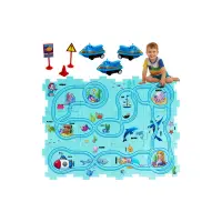 Puzzle educational tip pista, 3 vehicule cu baterii, indicatoare rutiere, autocolante