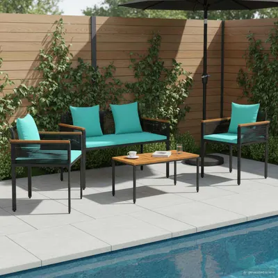 vidaXL Set de Mobilier pentru Exterior Negru și Turcoaz poliratan