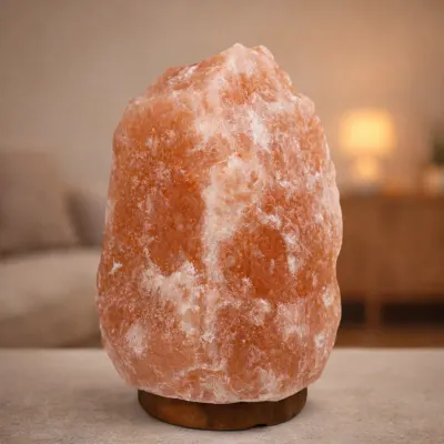 Lampa sare Himalaya, suport din lemn, intrerupator, greutate 10-12 kg