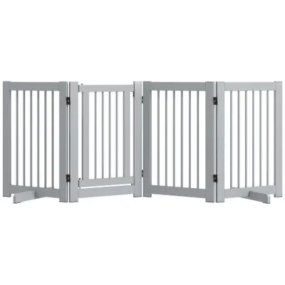 PawHut Grilă pentru câini independentă, 4 panouri, flexibilă, lemn de brad, 204L x 36A x 75Î cm, Gri deschis | Aosom Romania