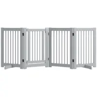 PawHut Grilă pentru câini independentă, 4 panouri, flexibilă, lemn de brad, 204L x 36A x 75Î cm, Gri deschis | Aosom Romania