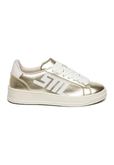 Pantofi sport low-cut de piele - Alb/Auriu