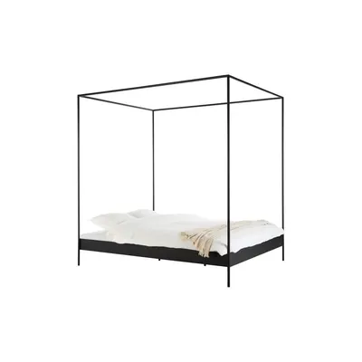 Pat matrimonial negru din oțel fără tăblie/cu baldachin cu somieră 140x200 cm Eton – noo.ma