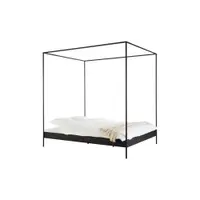 Pat matrimonial negru din oțel fără tăblie/cu baldachin cu somieră 140x200 cm Eton – noo.ma
