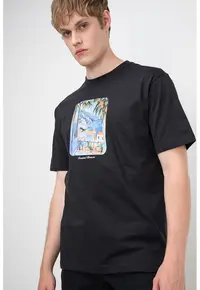 Tricou din bumbac organic Fred Graphic - Negru/Albastru inchis/Portocaliu pal